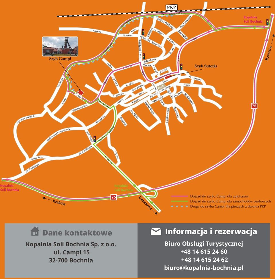 Galasa Kowalska Bracka Kazimierza Wielkiego Kącik Rzeźnicka Ks. J. Poniatowskiego Sienkiewisza Sądecka Niecała Kraszewskiego Rynek Solna Pod Lipką Fischera Węgierska Trudna Św.