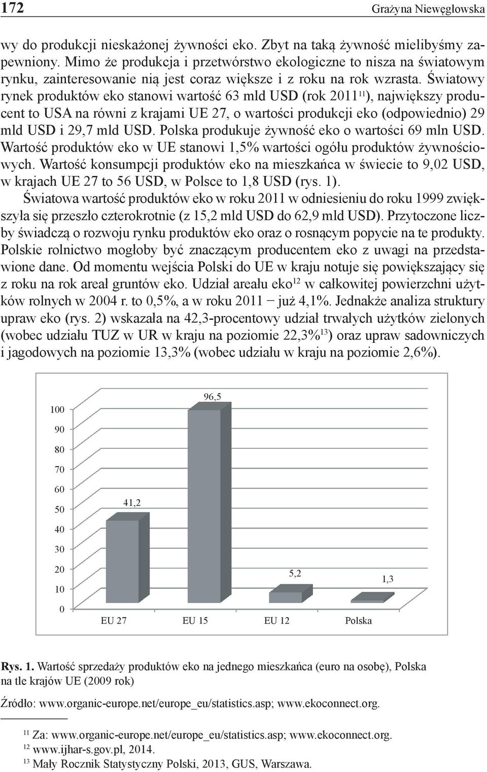 Światowy rynek produktów eko stanowi wartość 63 mld USD (rok 2011 11 ), największy producent to USA na równi z krajami UE 27, o wartości produkcji eko (odpowiednio) 29 mld USD i 29,7 mld USD.