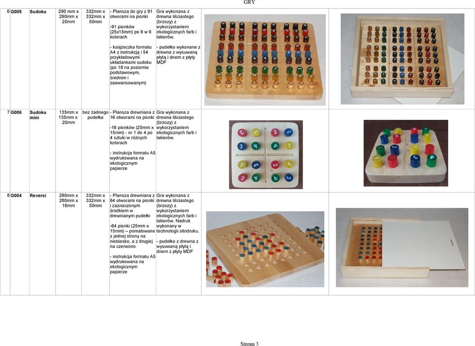 wysuwaną płytą i dnem z płyty MDF bez żadnego - Plansza drewniana z Gra wykonana z pudełka 16 otworami na pionki -16 pionków (25mm x 15mm) - nr 1 do 4 po ekologicznych farb i 4 sztuki w różnych