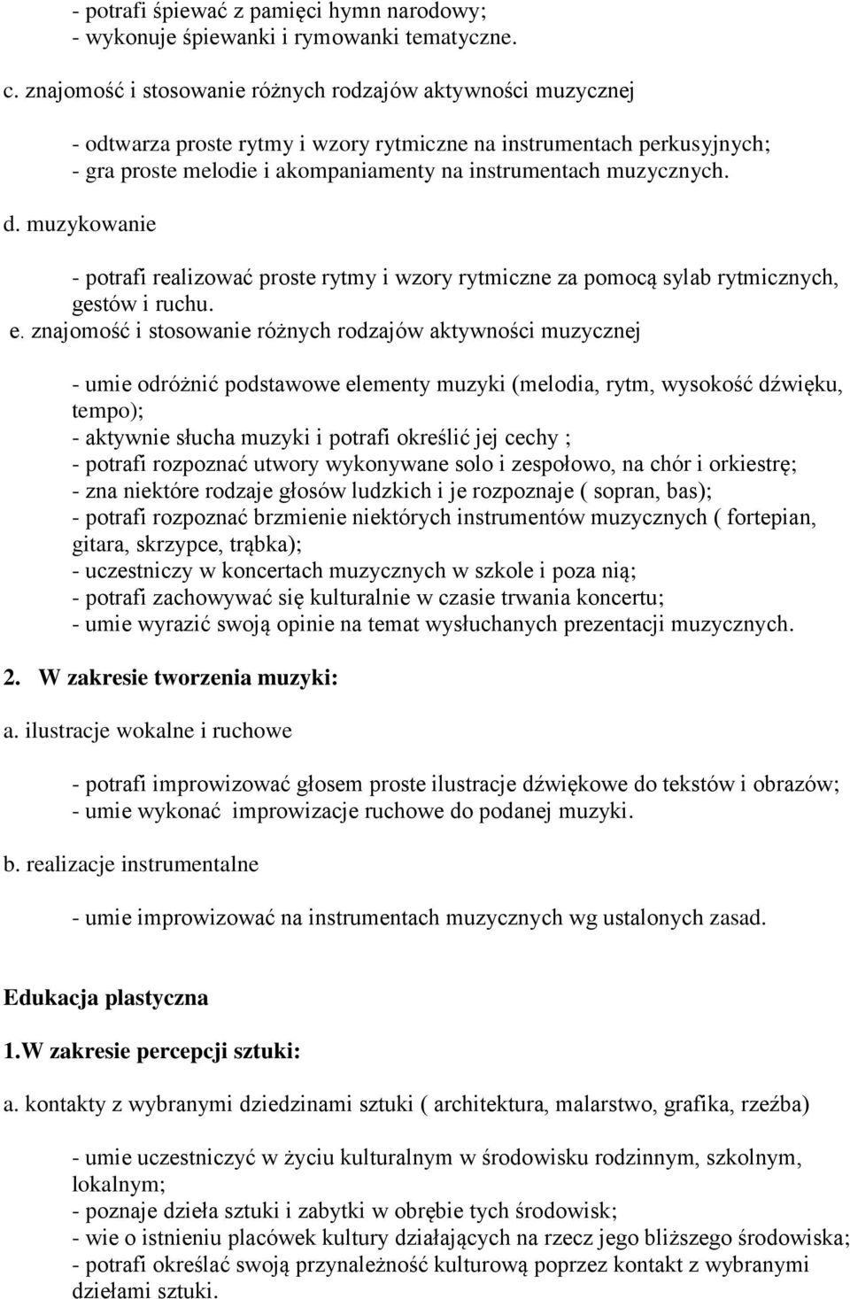 d. muzykowanie - potrafi realizować proste rytmy i wzory rytmiczne za pomocą sylab rytmicznych, gestów i ruchu. e.