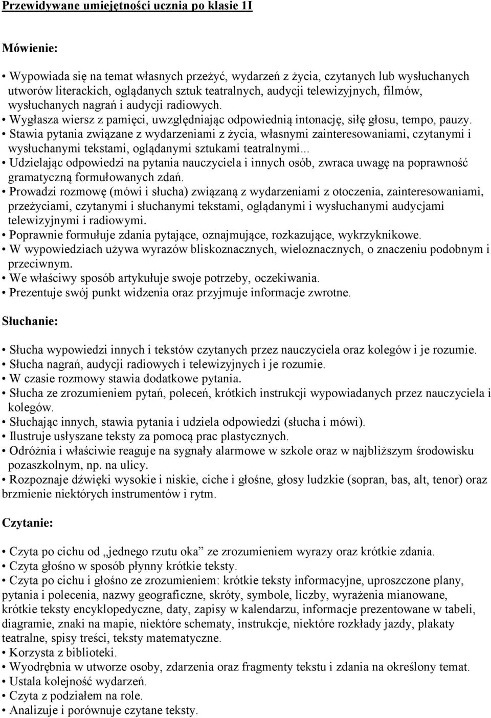 Stawia pytania związane z wydarzeniami z życia, własnymi zainteresowaniami, czytanymi i wysłuchanymi tekstami, oglądanymi sztukami teatralnymi.