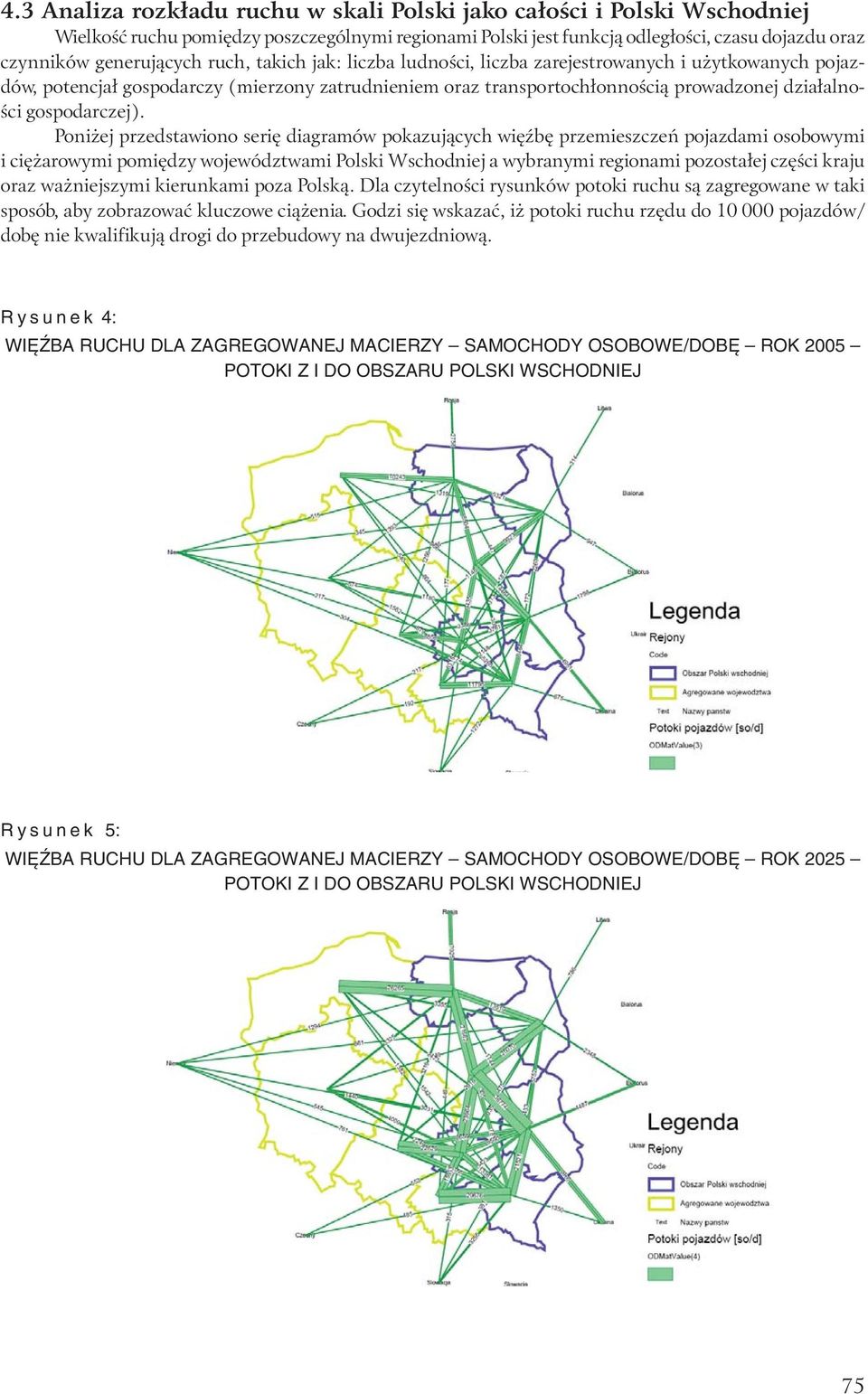 Poniżej przedstawiono serię diagramów pokazujących więźbę przemieszczeń pojazdami osobowymi i ciężarowymi pomiędzy województwami Polski Wschodniej a wybranymi regionami pozostałej części kraju oraz