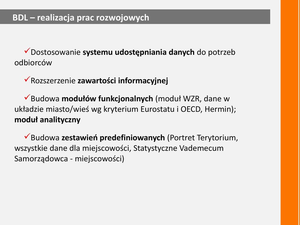 miasto/wieś wg kryterium Eurostatu i OECD, Hermin); moduł analityczny Budowa zestawień