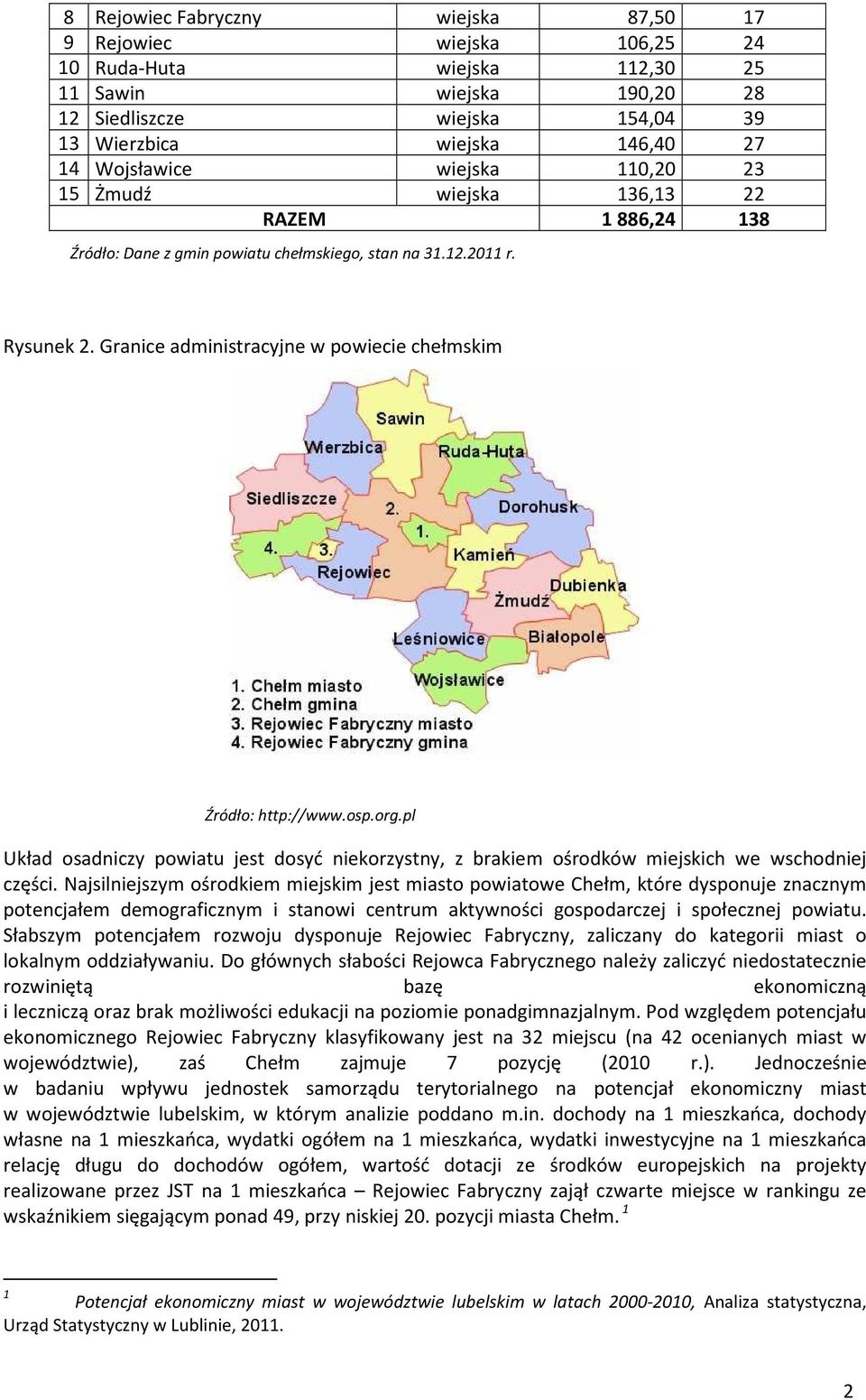 Granice administracyjne w powiecie chełmskim Źródło: http://www.osp.org.pl Układ osadniczy powiatu jest dosyć niekorzystny, z brakiem ośrodków miejskich we wschodniej części.