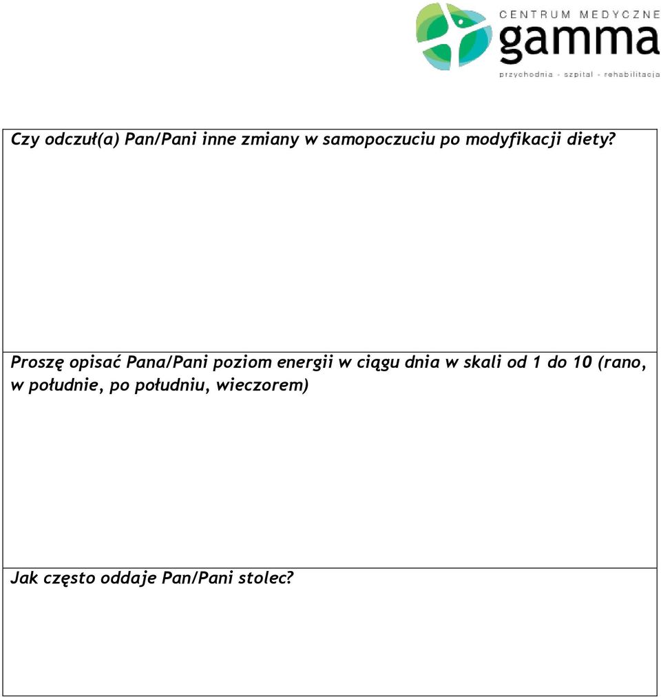 Proszę opisać Pana/Pani poziom energii w ciągu dnia w