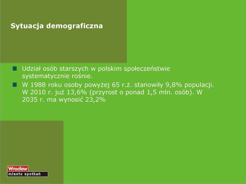 W 1988 roku osoby powyżej 65 r.ż. stanowiły 9,8% populacji.