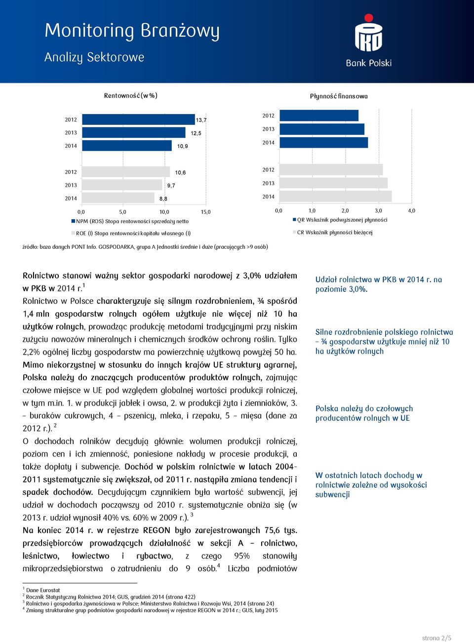 GOSPODARKA, grupa A Jednostki średnie i duże (pracujących >9 osób) Rolnictwo stanowi ważny sektor gospodarki narodowej z 3,0% udziałem w PKB w r.