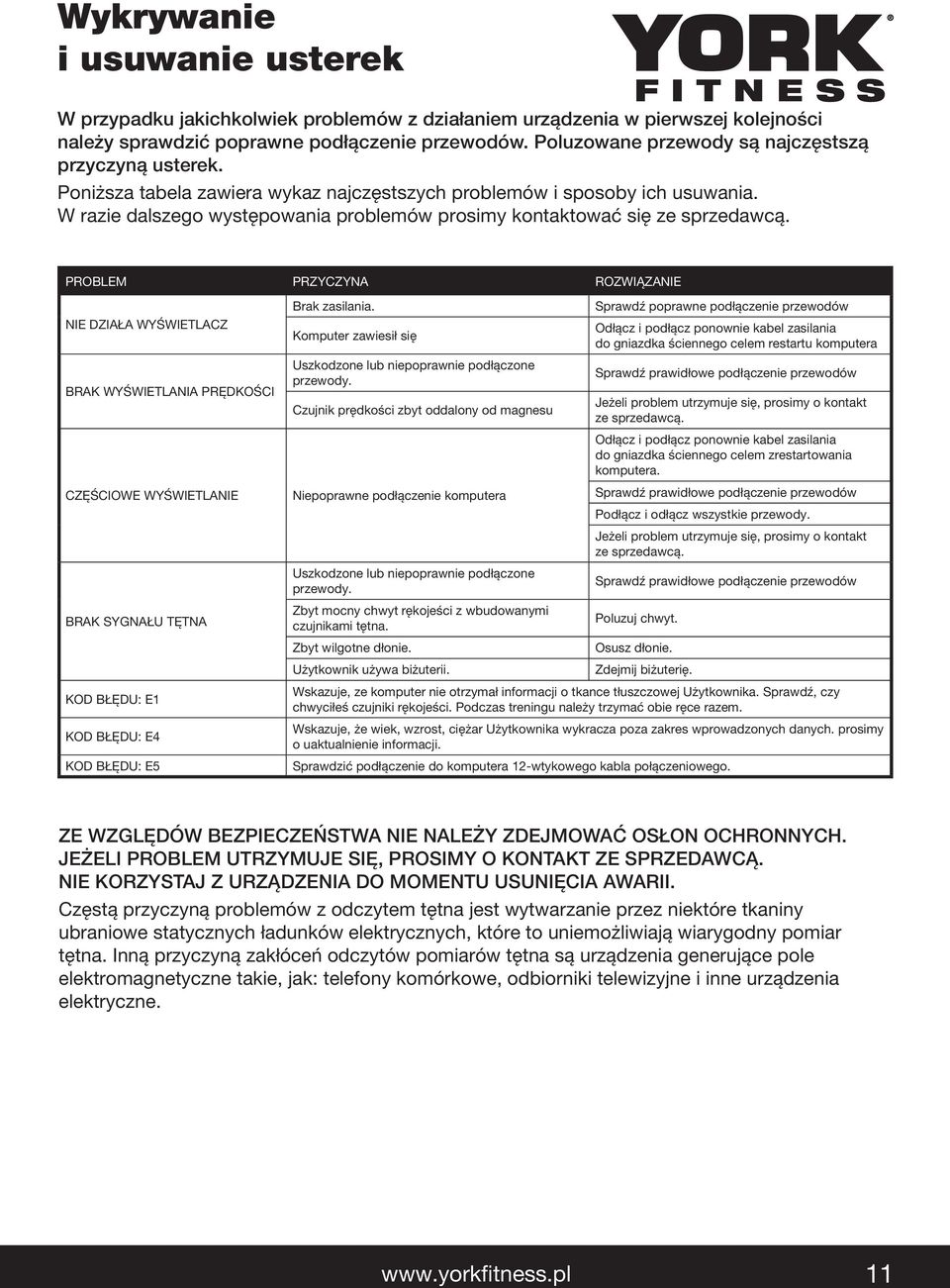 W razie dalszego występowania problemów prosimy kontaktować się ze sprzedawcą.