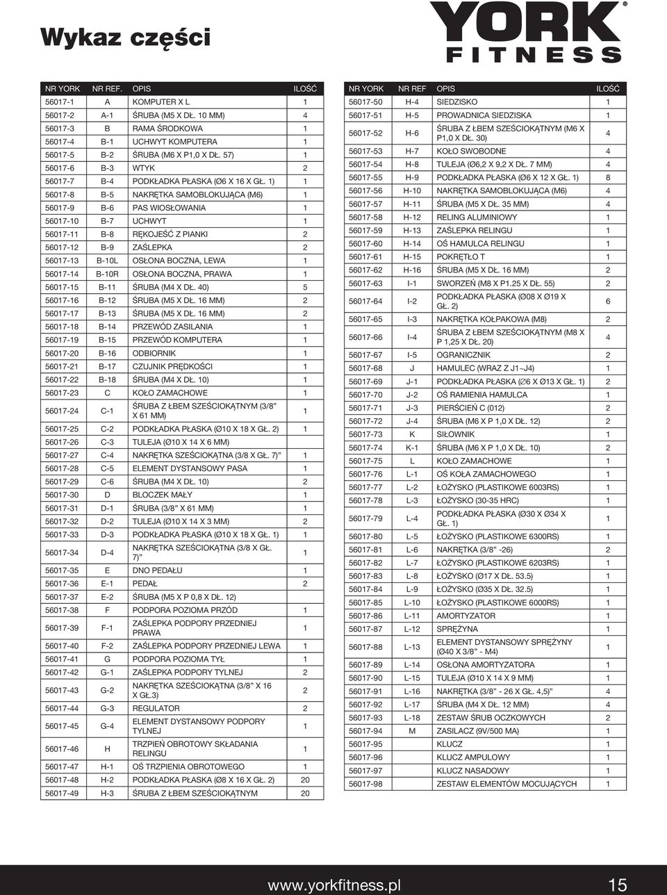 1) 1 56017-8 B-5 NAKRĘTKA SAMOBLOKUJĄCA (M6) 1 56017-9 B-6 PAS WIOSŁOWANIA 1 56017-10 B-7 UCHWYT 1 56017-11 B-8 RĘKOJEŚĆ Z PIANKI 2 56017-12 B-9 ZAŚLEPKA 2 56017-13 B-10L OSŁONA BOCZNA, LEWA 1