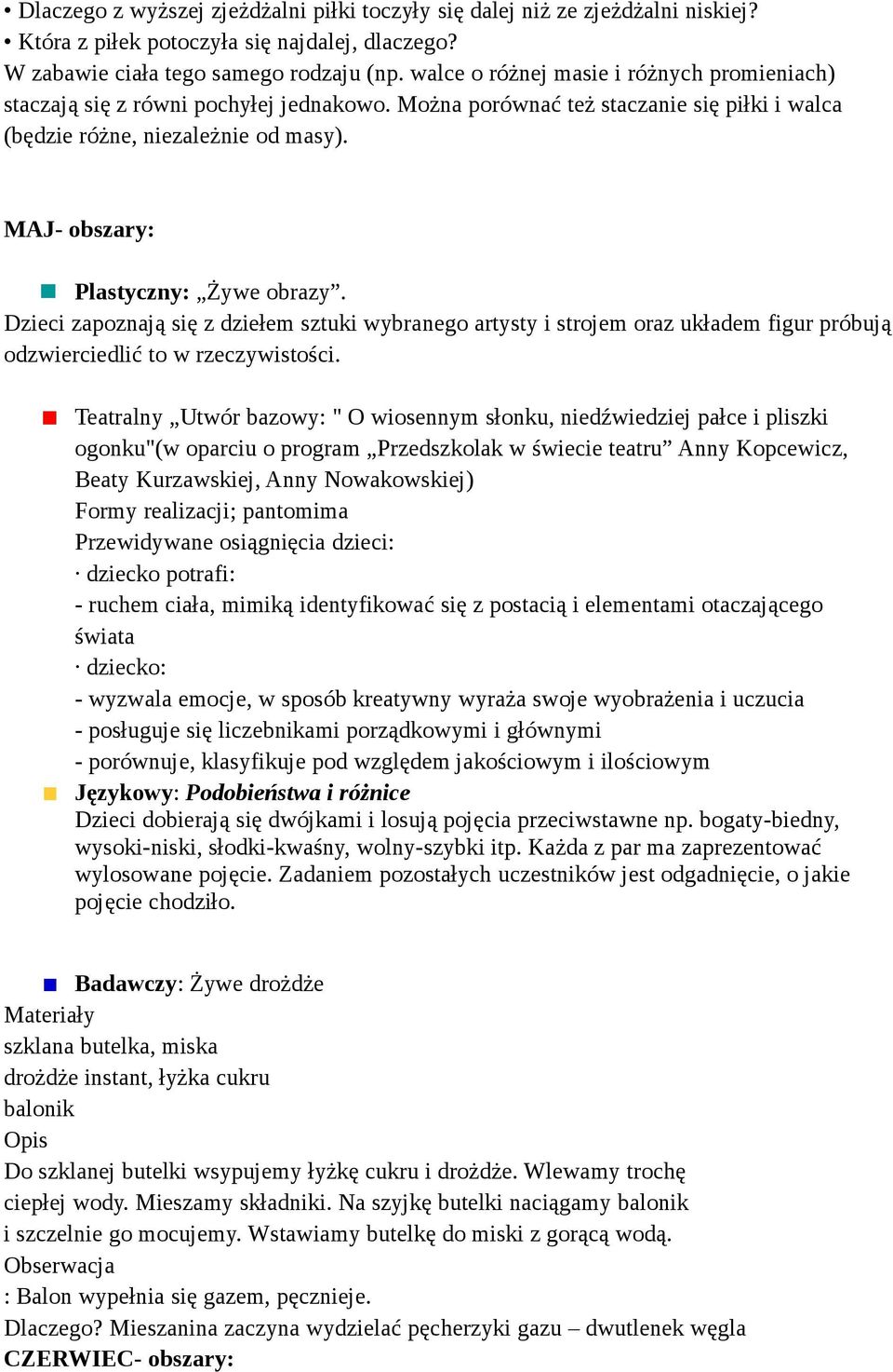 MAJ- obszary: Plastyczny: Żywe obrazy. Dzieci zapoznają się z dziełem sztuki wybranego artysty i strojem oraz układem figur próbują odzwierciedlić to w rzeczywistości.