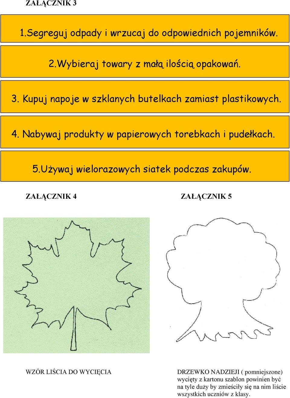 ZAŁĄCZNIK 4 ZAŁĄCZNIK 5 WZÓR LIŚCIA DO WYCIĘCIA DRZEWKO NADZIEJI ( pomniejszone) wycięty z kartonu szablon powinien