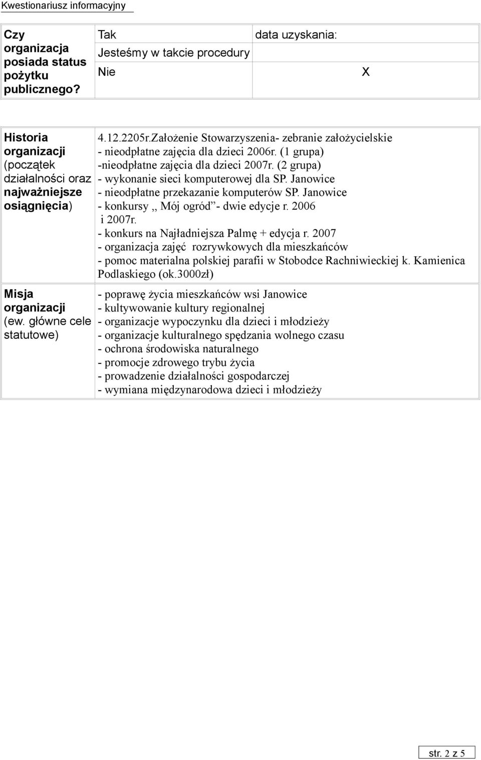 (2 grupa) - wykonanie sieci komputerowej dla SP. Janowice - nieodpłatne przekazanie komputerów SP. Janowice - konkursy,, Mój ogród - dwie edycje r. 2006 i 2007r.