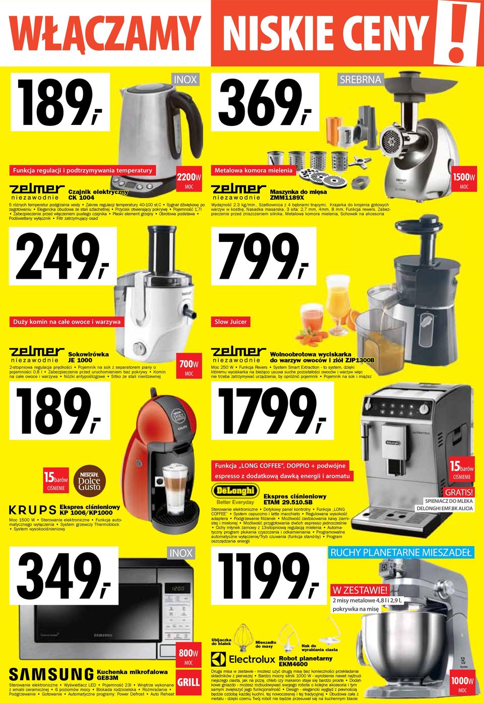 podstawa Podświetlany wyłącznik Filtr zatrzymujący osad 249, Metalowa komora mielenia Maszynka do mięsa ZMM1189X Wydajność 2.3 kg/min.