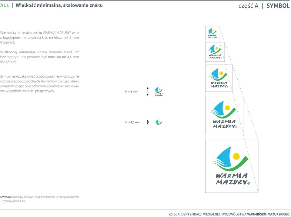 Symbol należy skalować proporcjonalnie, w całości, nie rozdzielając poszczególnych elementów.