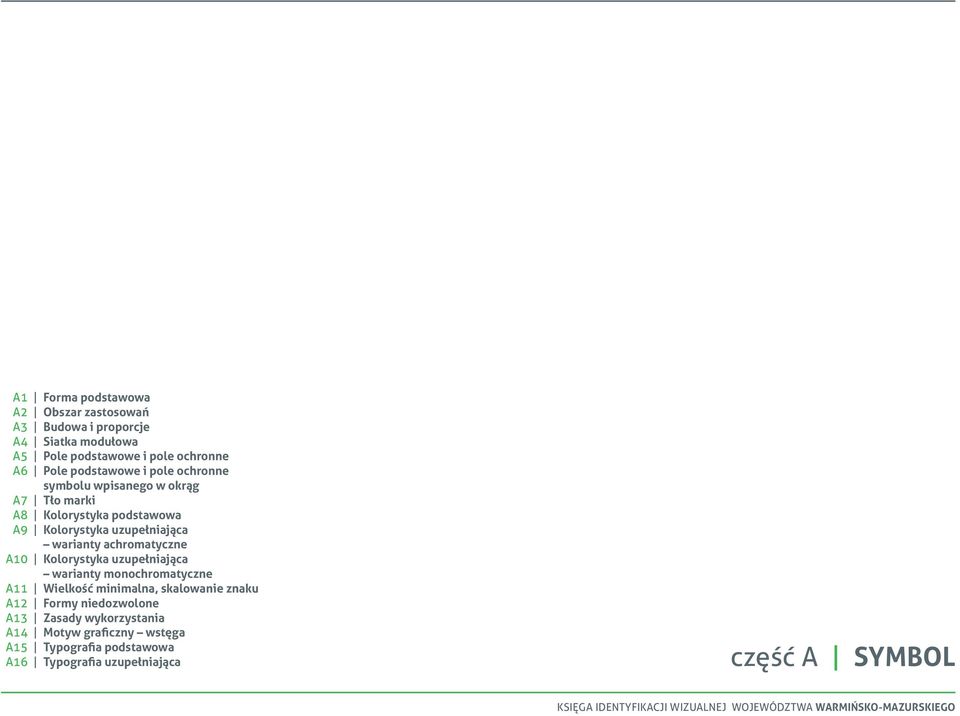 warianty achromatyczne A0 Kolorystyka uzupełniająca warianty monochromatyczne A Wielkość minimalna, skalowanie znaku A Formy