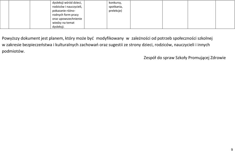 konkursy, spotkania, prelekcje) Powyższy dokument jest planem, który może być modyfikowany w zależności od