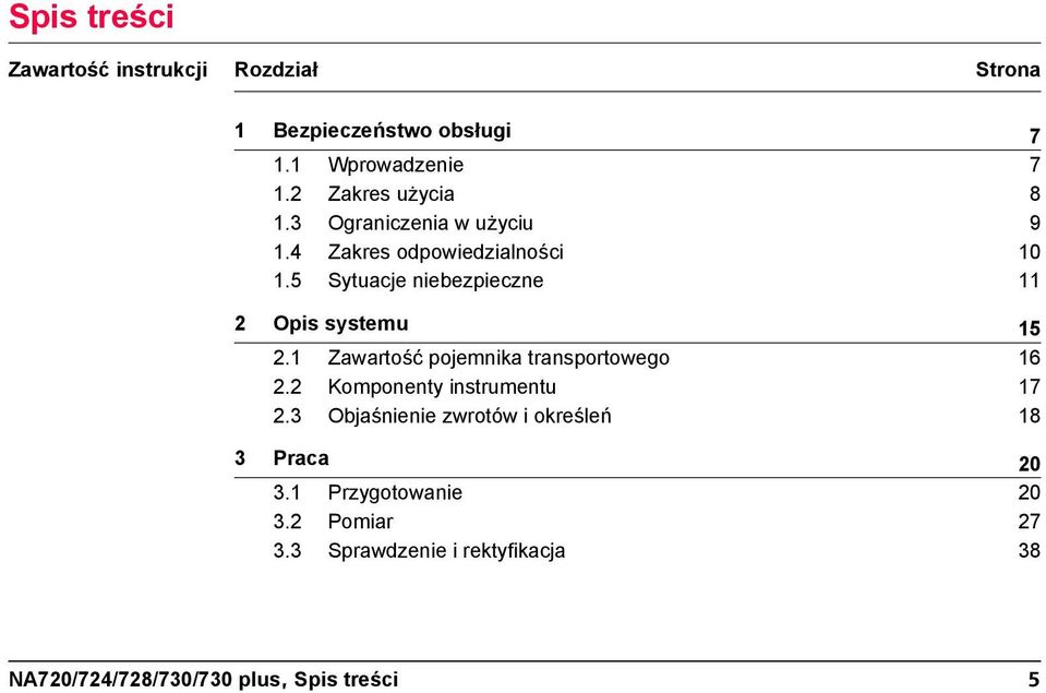 5 Sytuacje niebezpieczne 11 2 Opis systemu 15 2.1 Zawartość pojemnika transportowego 16 2.