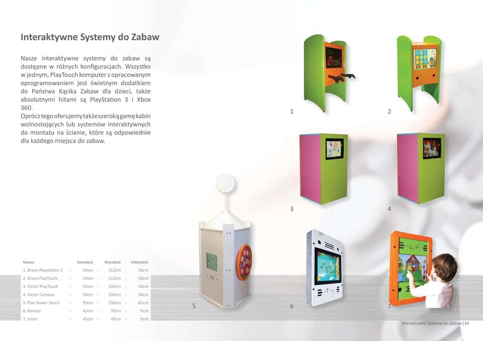 Oprócz tego oferujemy także szeroką gamę kabin wolnostojących lub systemów interaktywnych do montażu na ścianie, które są odpowiednie dla każdego miejsca do zabaw.