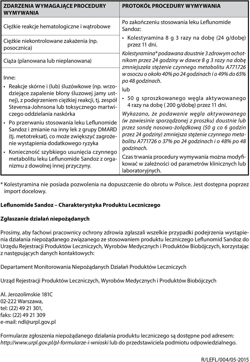 zespół Stevensa-Johnsona lub toksycznego martwiczego oddzielania naskórka Po przerwaniu stosowania leku Leflunomide Sandoz i zmianie na inny lek z grupy DMARD (tj.