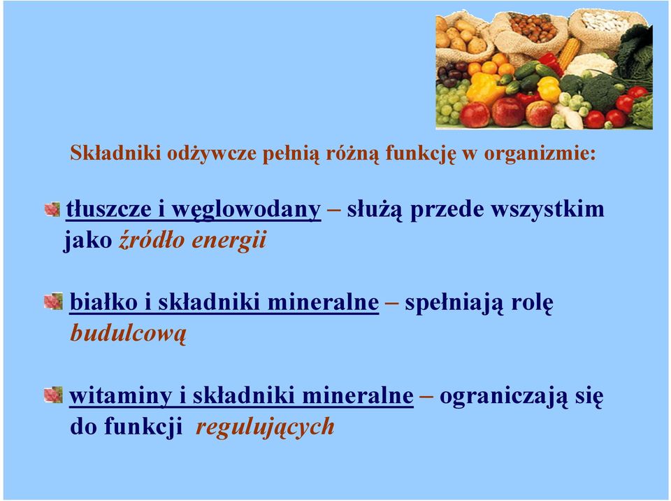 energii białko i składniki mineralne spełniają rolę