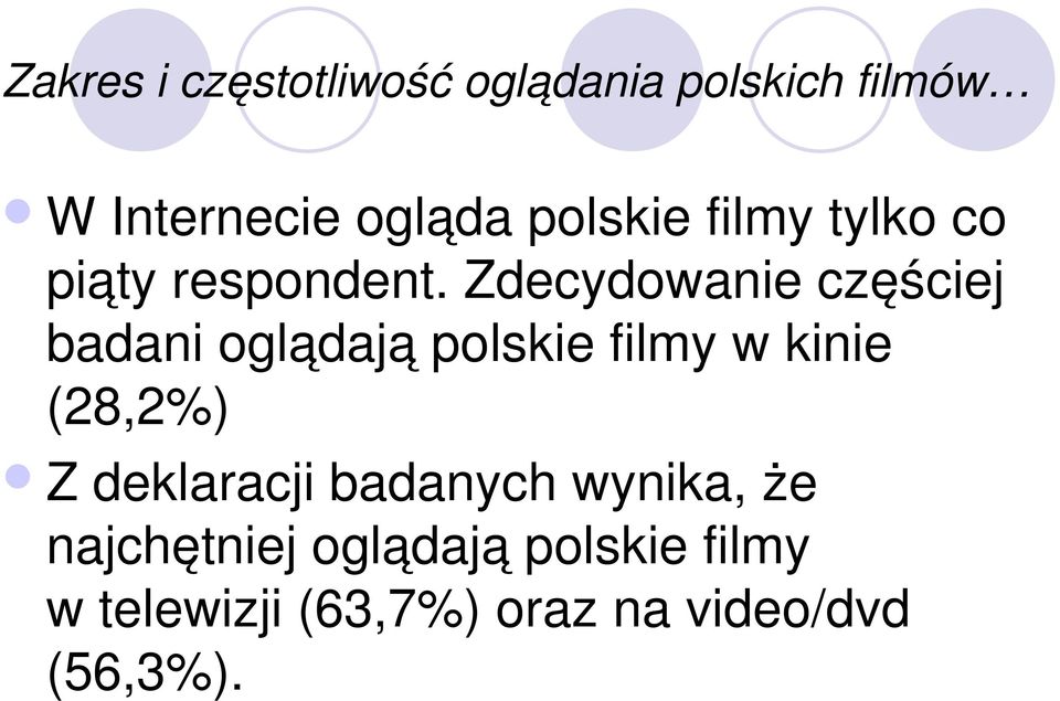 Zdecydowanie częściej badani oglądają polskie filmy w kinie (28,2%) Z