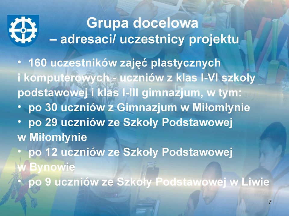 po 30 uczniów z Gimnazjum w Miłomłynie po 29 uczniów ze Szkoły Podstawowej w