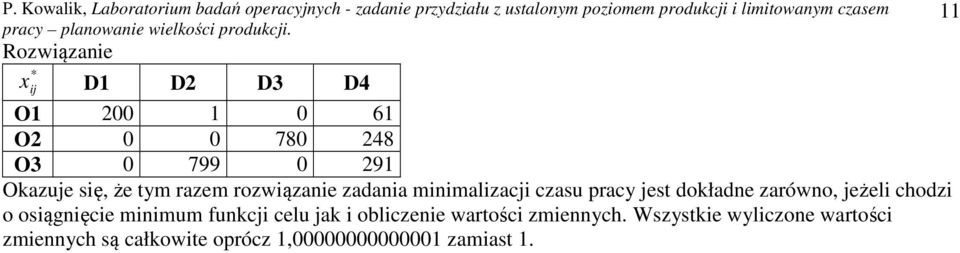 jeżeli chodzi o osiągnięcie imum funkcji celu jak i obliczenie wartości zmiennych.