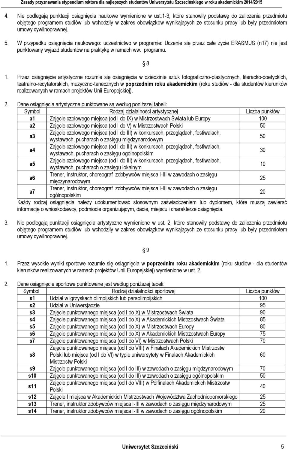 W przypadku osiągnięcia naukowego: uczestnictwo w programie: Uczenie się przez całe życie ERASMUS (n17) nie jest punktowany wyjazd studentów na praktykę w ramach ww. programu. 8 1.