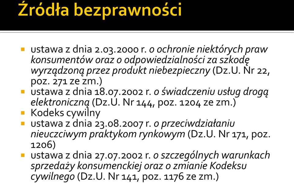 271 ze zm.) ustawa z dnia 18.07.2002 r. o świadczeniu usług drogą elektroniczną (Dz.U. Nr 144, poz. 1204 ze zm.