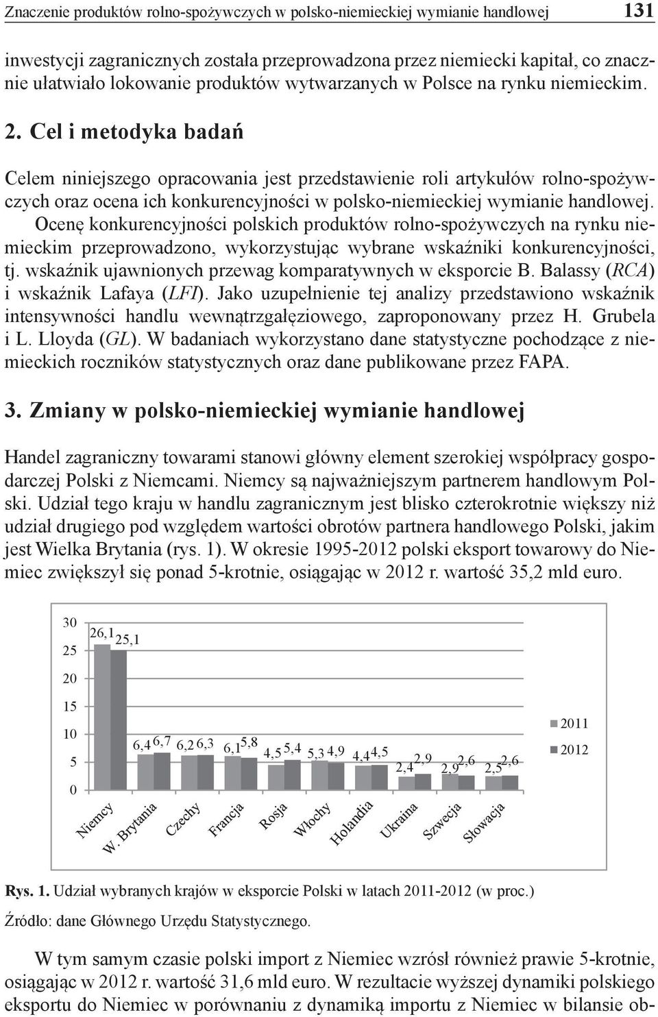 Cel i metodyka badań Celem niniejszego opracowania jest przedstawienie roli artykułów rolno-spożywczych oraz ocena ich konkurencyjności w polsko-niemieckiej wymianie handlowej.