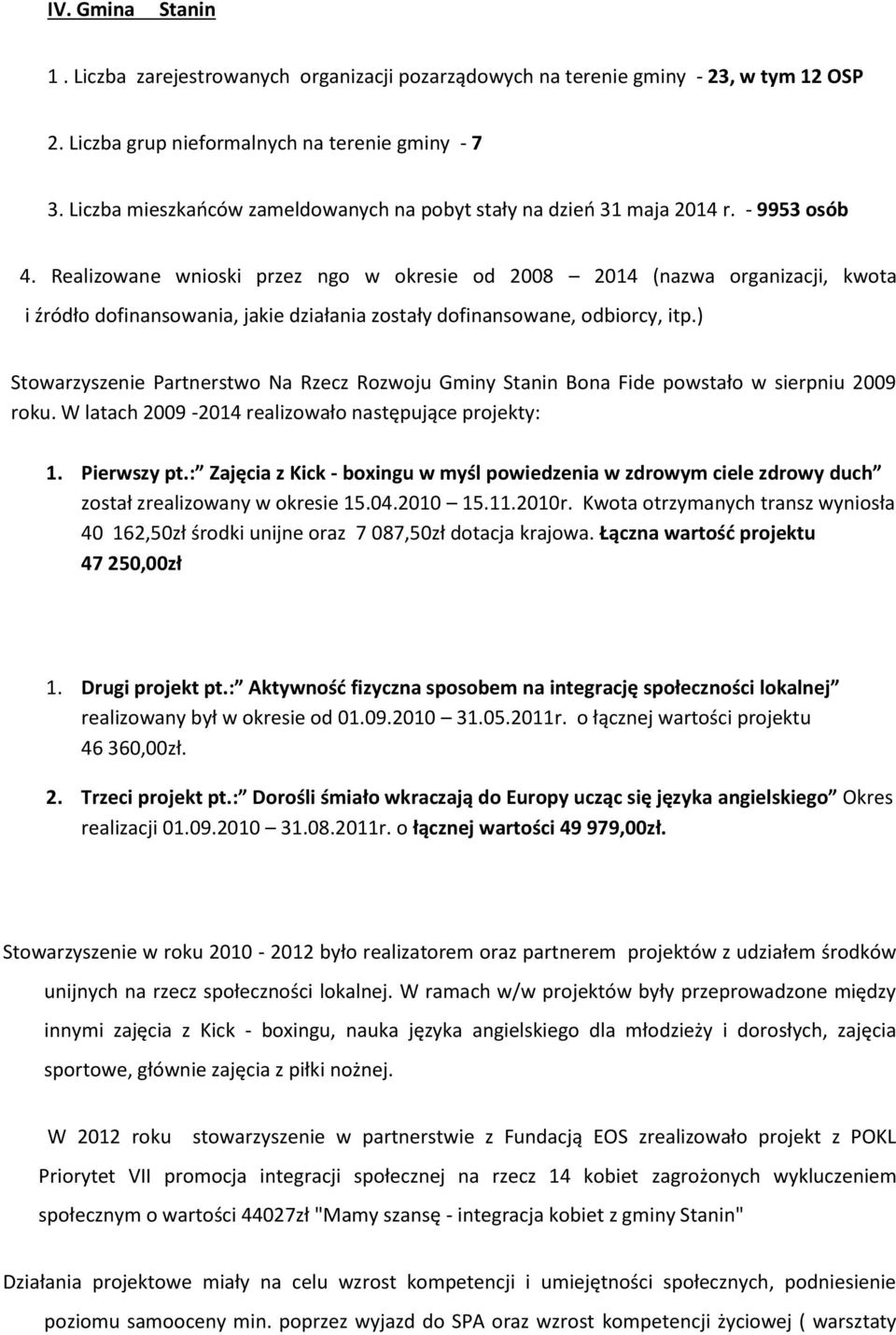 Realizowane wnioski przez ngo w okresie od 2008 2014 (nazwa organizacji, kwota i źródło dofinansowania, jakie działania zostały dofinansowane, odbiorcy, itp.