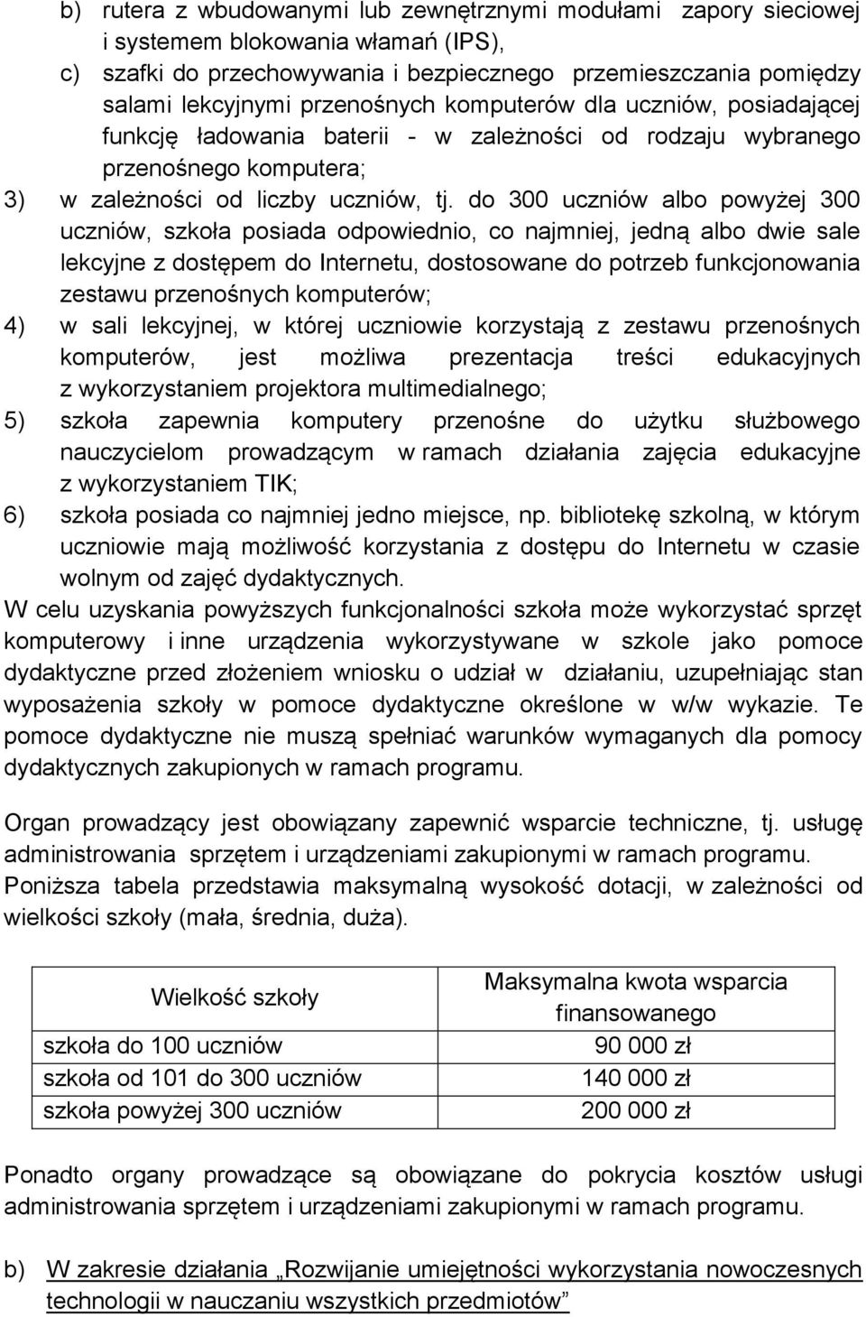 do 300 uczniów albo powyżej 300 uczniów, szkoła posiada odpowiednio, co najmniej, jedną albo dwie sale lekcyjne z dostępem do Internetu, dostosowane do potrzeb funkcjonowania zestawu przenośnych