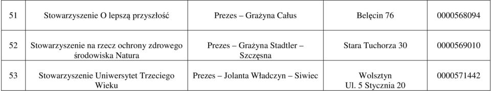 Prezes Grażyna Stadtler Szczęsna Stara Tuchorza 30 0000569010 53