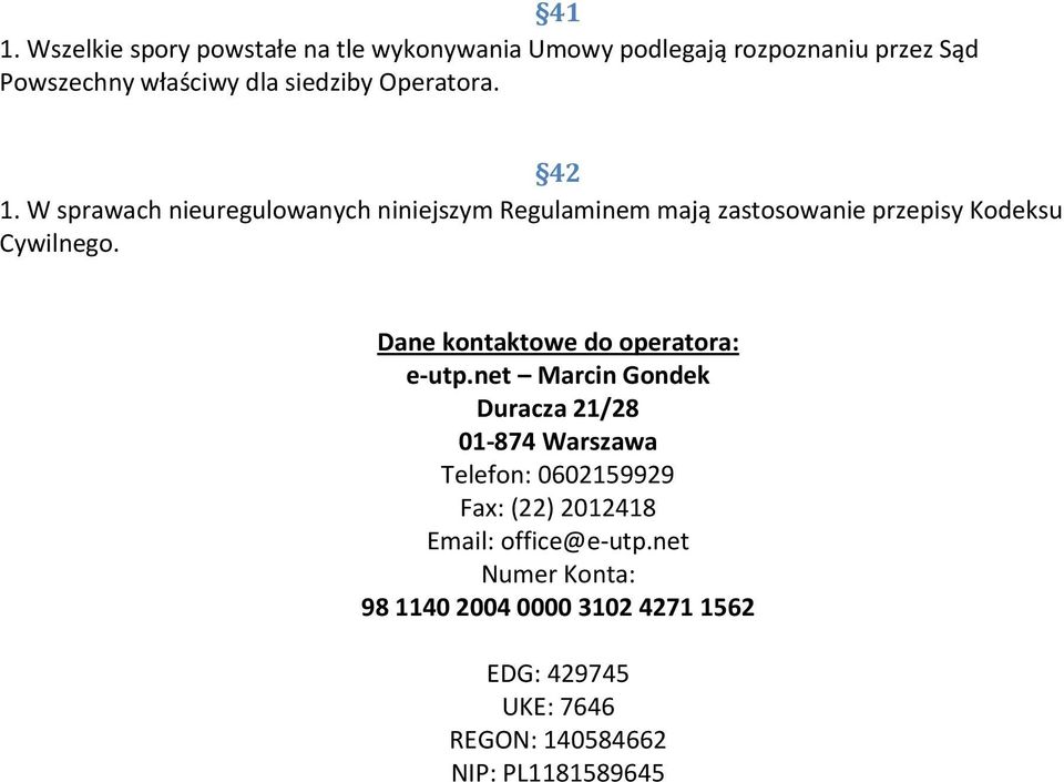 Dane kontaktowe do operatora: e-utp.