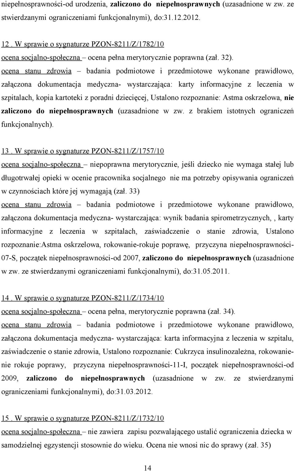 załączona dokumentacja medyczna- wystarczająca: karty informacyjne z leczenia w szpitalach, kopia kartoteki z poradni dziecięcej, Ustalono rozpoznanie: Astma oskrzelowa, nie zaliczono do