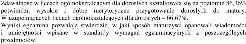 W uzupełniających liceach ogólnokształcących dla dorosłych 66,67%.