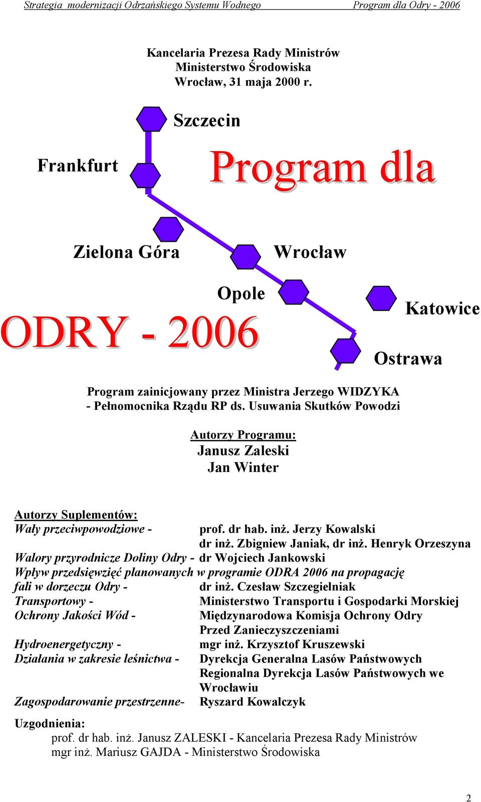 Usuwania Skutków Powodzi Autorzy Programu: Janusz Zaleski Jan Winter Autorzy Suplementów: Wały przeciwpowodziowe - prof. dr hab. inż. Jerzy Kowalski dr inż. Zbigniew Janiak, dr inż.