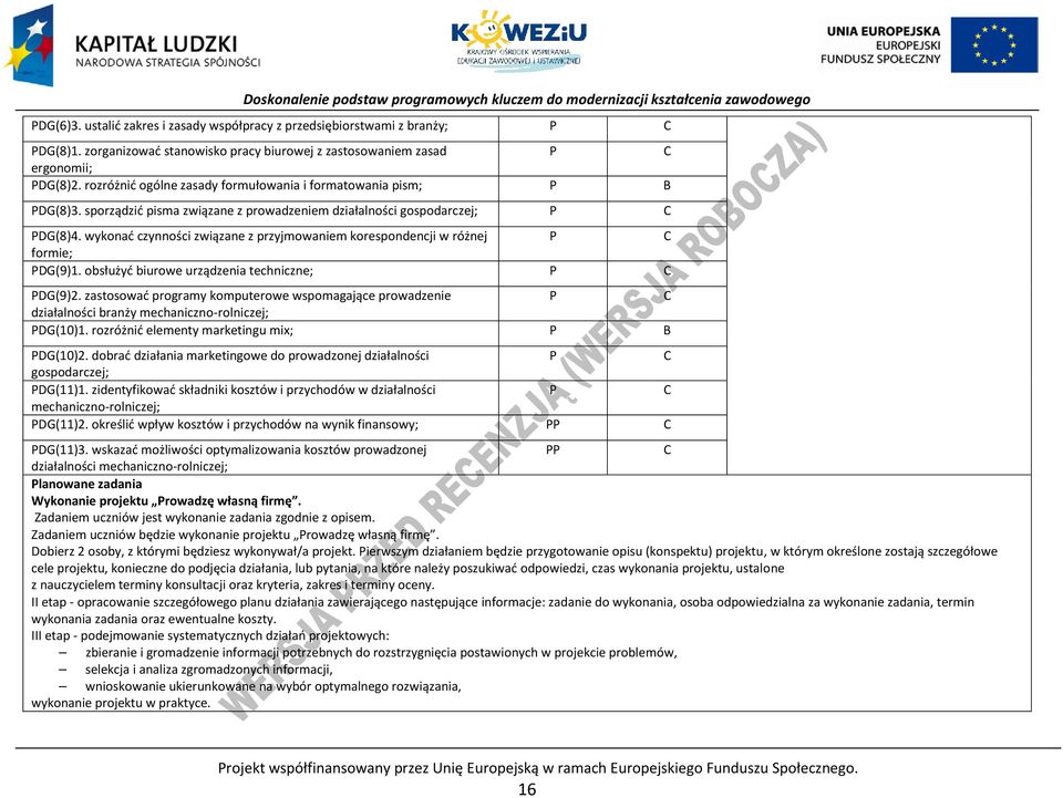 wykonać czynności związane z przyjmowaniem korespondencji w różnej formie; DG(9)1. obsłużyć biurowe urządzenia techniczne; DG(9)2.