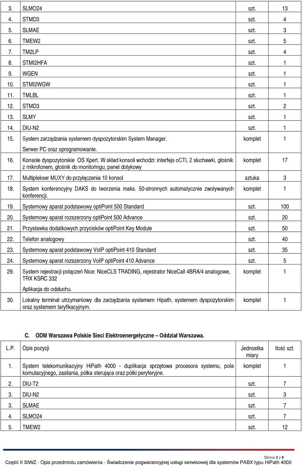 W skład konsoli wchodzi: interfejs octi, 2 słuchawki, głośnik 7 17. Multiplekser MUXY do przyłączenia 10 konsol sztuka 3 18. System konferencyjny DAKS do tworzenia maks.