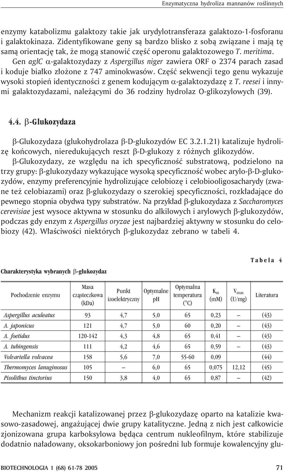 Gen aglc -galaktozydazy z Aspergillus niger zawiera ORF o 2374 parach zasad i koduje bia³ko z³o one z 747 aminokwasów.