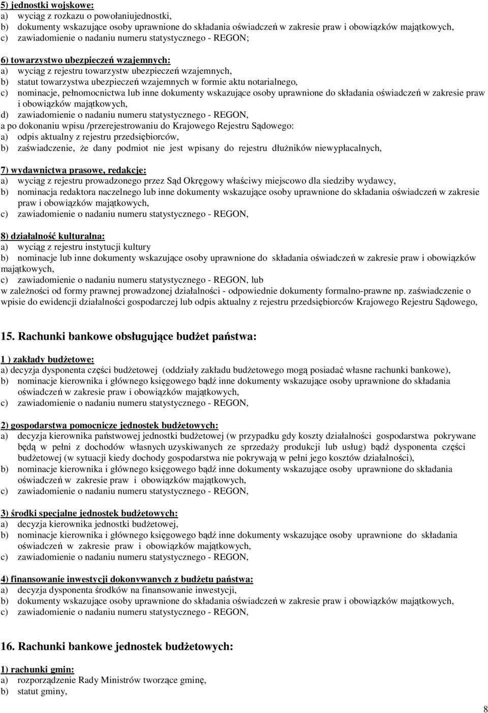 podmiot nie jest wpisany do rejestru dłużników niewypłacalnych, 7) wydawnictwa prasowe, redakcje: a) wyciąg z rejestru prowadzonego przez Sąd Okręgowy właściwy miejscowo dla siedziby wydawcy, b)