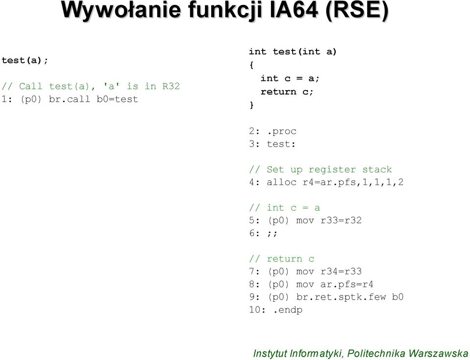 proc 3: test: // Set up register stack 4: alloc r4=ar.