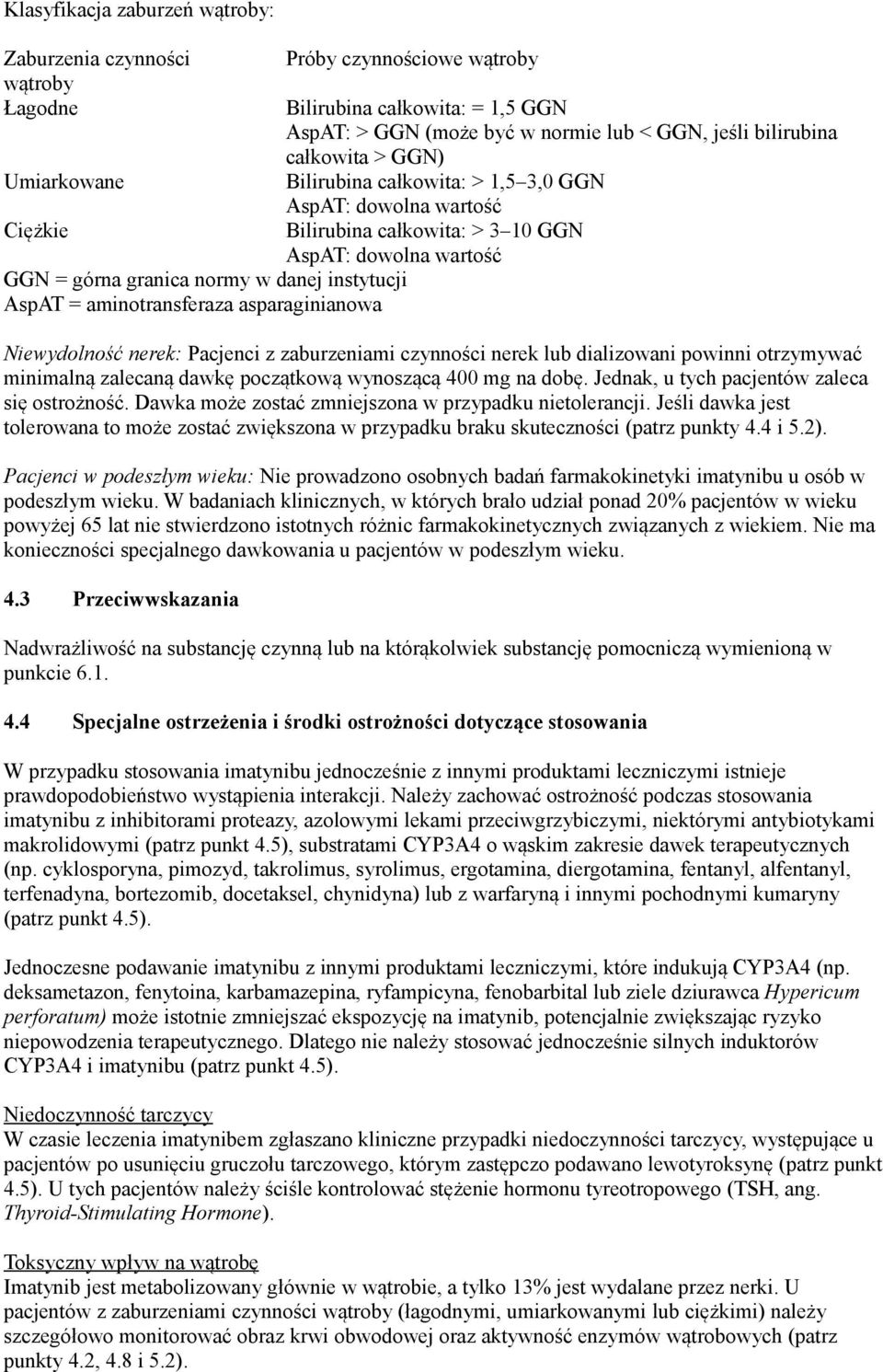 3 10 GGN AspAT: dowolna wartość Niewydolność nerek: Pacjenci z zaburzeniami czynności nerek lub dializowani powinni otrzymywać minimalną zalecaną dawkę początkową wynoszącą 400 mg na dobę.