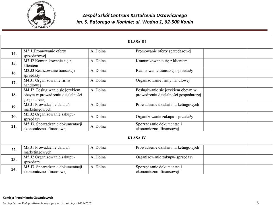 Sporządzanie dokumentacji ekonomiczno- finansowej M5.J1 Prowadzenie działań marketingowych M5.J2 Organizowanie zakupusprzedaży M5.J3. Sporządzanie dokumentacji ekonomiczno- finansowej A.