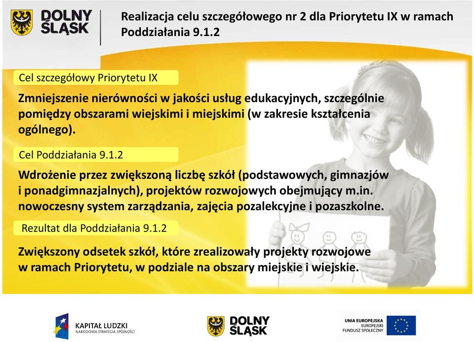 kształcenia ogólnego). Cel Poddziałania 9.1.