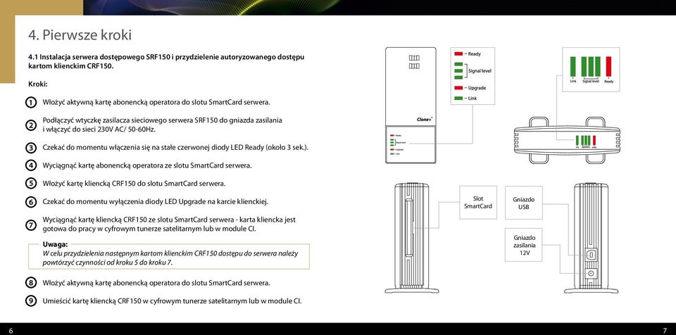 Czekać do momentu włączenia się na stałe czerwonej diody LED Ready (około 3 sek.). 4. Wyciągnąć kartę abonencką operatora ze slotu SmartCard serwera. 5.