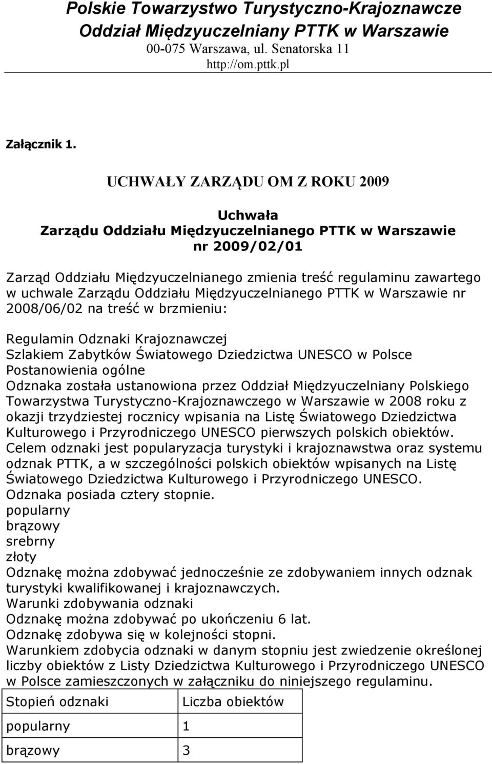 Szlakiem Zabytków Światowego Dziedzictwa UNESCO w Polsce Postanowienia ogólne Odznaka została ustanowiona przez Oddział Międzyuczelniany Polskiego Towarzystwa Turystyczno-Krajoznawczego w Warszawie w