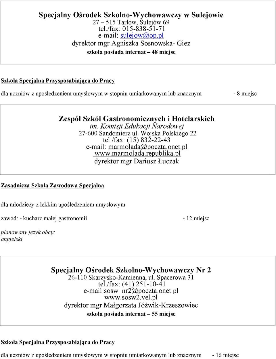 Wojska Polskiego 22 tel./fax: (15) 832-22-43 e-mail: marmolada@poczta.onet.pl www.marmolada.republika.