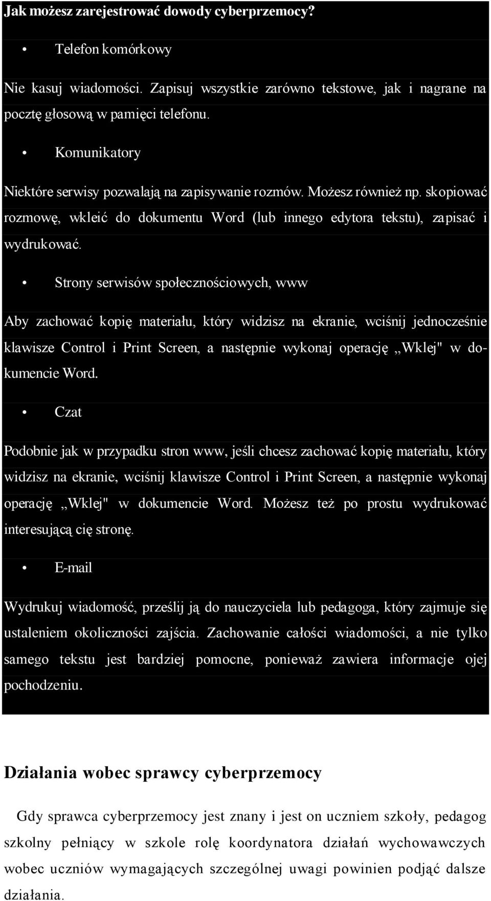 Strony serwisów społecznościowych, www Aby zachować kopię materiału, który widzisz na ekranie, wciśnij jednocześnie klawisze Control i Print Screen, a następnie wykonaj operację Wklej" w dokumencie