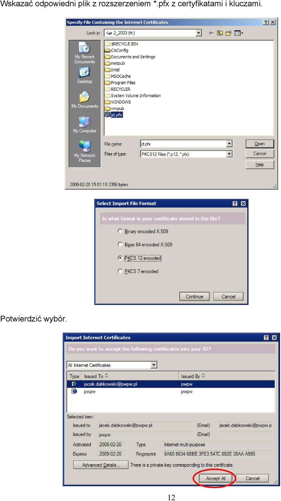 pfx z certyfikatami i